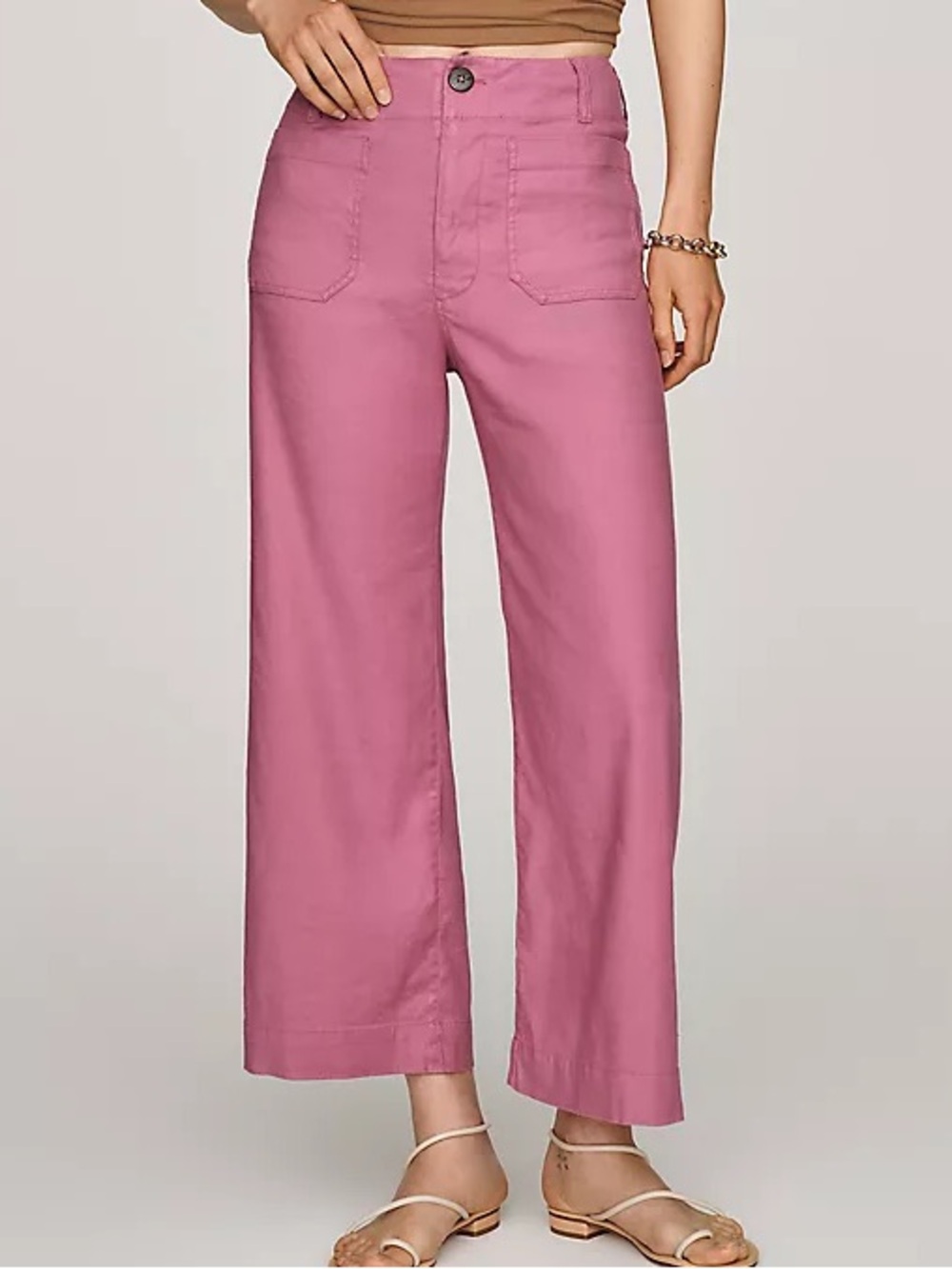Anthropologie Maeve Colette Cropped Wide Leg Pant Mauve Pink Linen Cotton 31